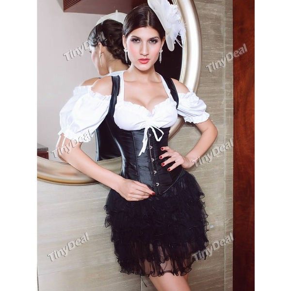 Sleeveless Buckle Fastener Women Corset Panty Set Bustier Sh